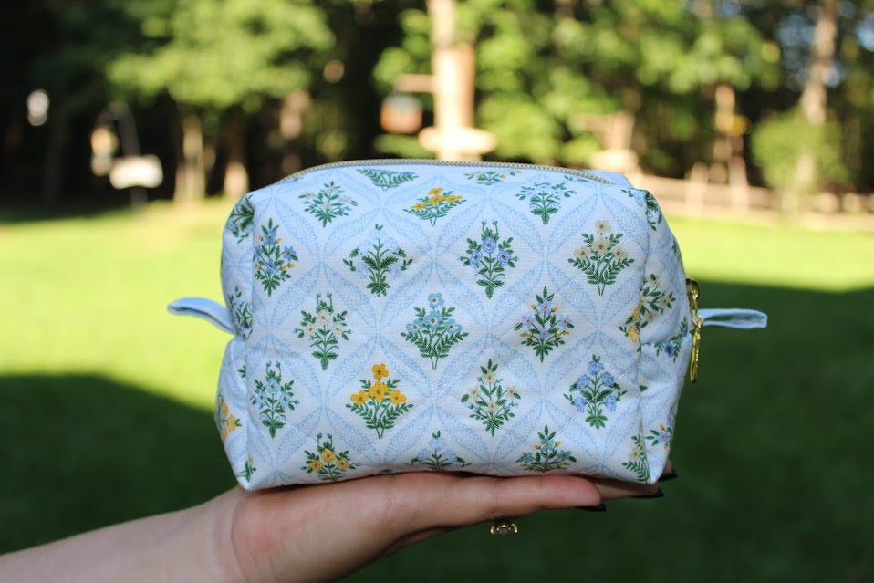 The Aurora Handmade Makeup Bag – Quilted/Sewn Fabric Cosmetic Pouch, Travel Zipper Bag