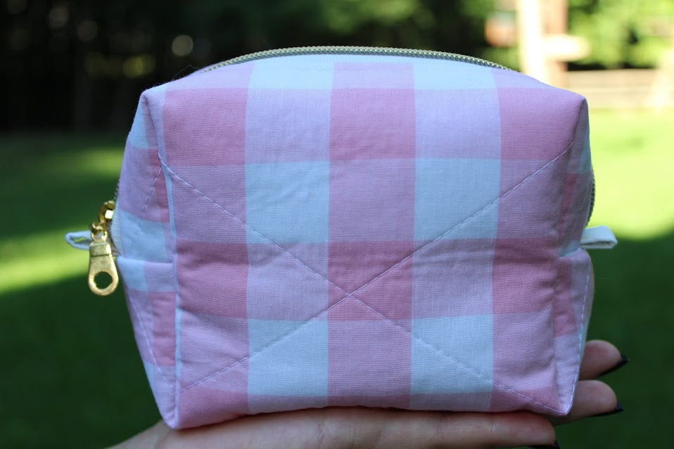 The Camila Handmade Makeup Bag – Quilted/Sewn Fabric Cosmetic Pouch, Travel Zipper Bag