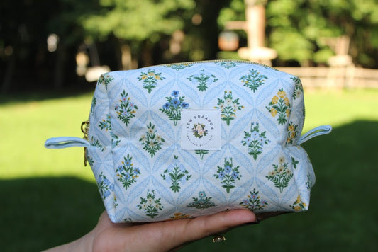 The Aurora Handmade Makeup Bag – Quilted/Sewn Fabric Cosmetic Pouch, Travel Zipper Bag