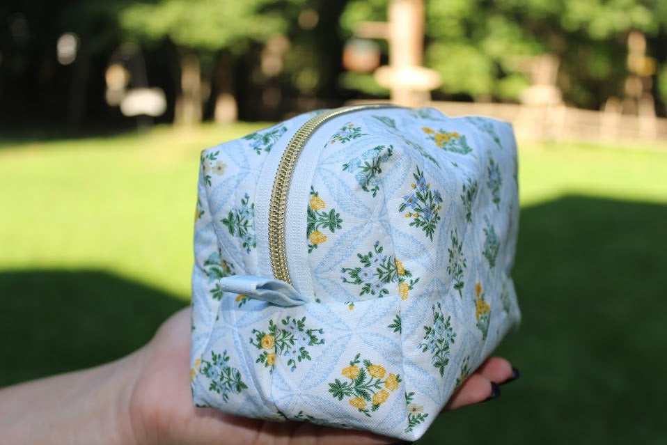 The Aurora Handmade Makeup Bag – Quilted/Sewn Fabric Cosmetic Pouch, Travel Zipper Bag