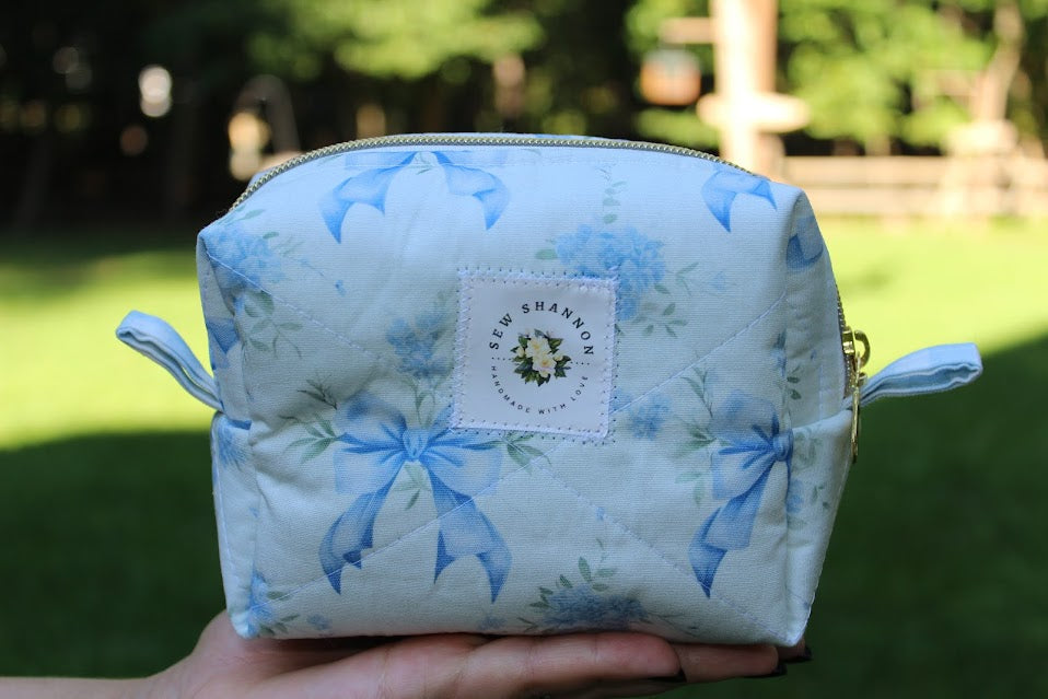 The Marney Handmade Makeup Bag – Quilted/Sewn Fabric Cosmetic Pouch, Travel Zipper Bag