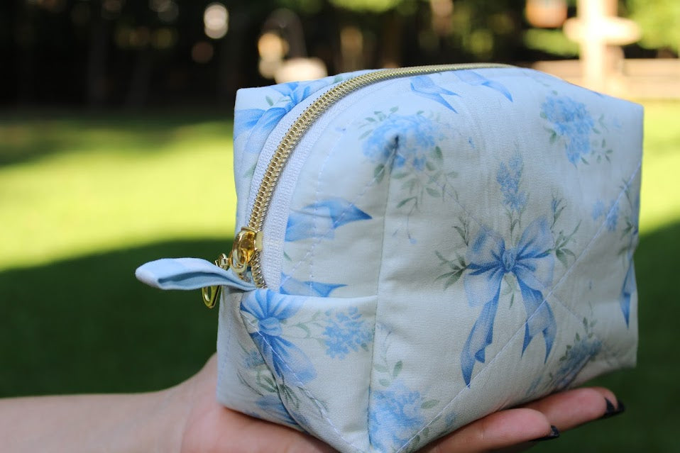 The Marney Handmade Makeup Bag – Quilted/Sewn Fabric Cosmetic Pouch, Travel Zipper Bag