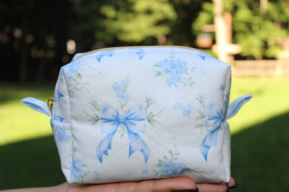 The Marney Handmade Makeup Bag – Quilted/Sewn Fabric Cosmetic Pouch, Travel Zipper Bag