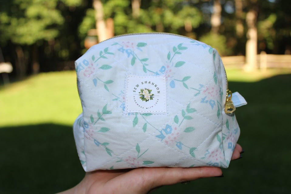 The Poppy Handmade Makeup Bag – Quilted/Sewn Fabric Cosmetic Pouch, Travel Zipper Bag