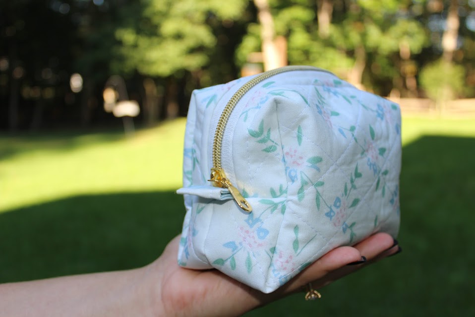 The Poppy Handmade Makeup Bag – Quilted/Sewn Fabric Cosmetic Pouch, Travel Zipper Bag