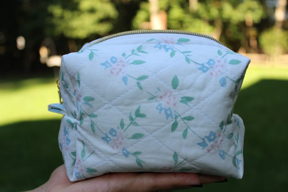 The Poppy Handmade Makeup Bag – Quilted/Sewn Fabric Cosmetic Pouch, Travel Zipper Bag