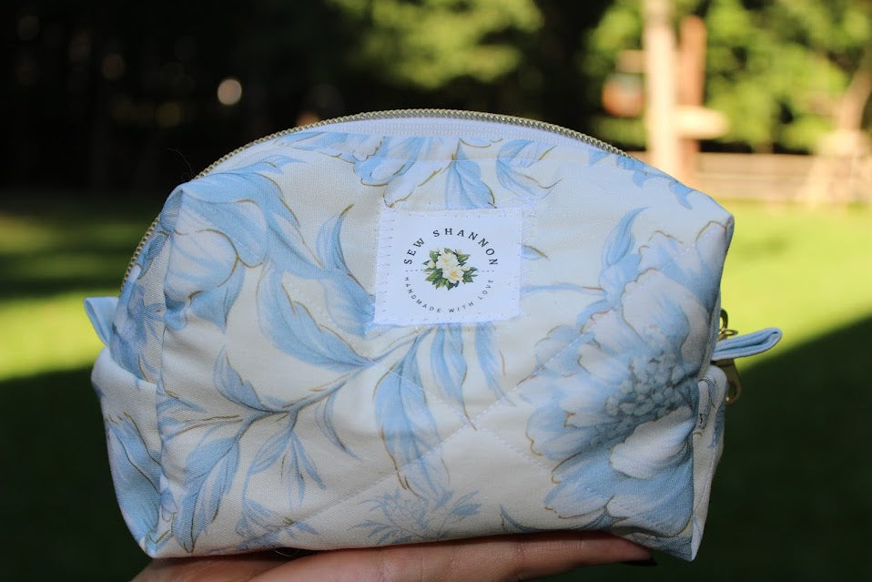 The Sophie Handmade Makeup Bag – Quilted/Sewn Fabric Cosmetic Pouch, Travel Zipper Bag