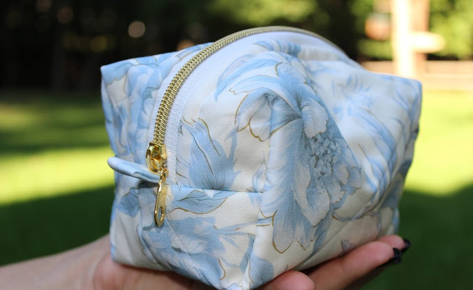 The Sophie Handmade Makeup Bag – Quilted/Sewn Fabric Cosmetic Pouch, Travel Zipper Bag