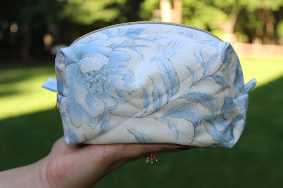 The Sophie Handmade Makeup Bag – Quilted/Sewn Fabric Cosmetic Pouch, Travel Zipper Bag