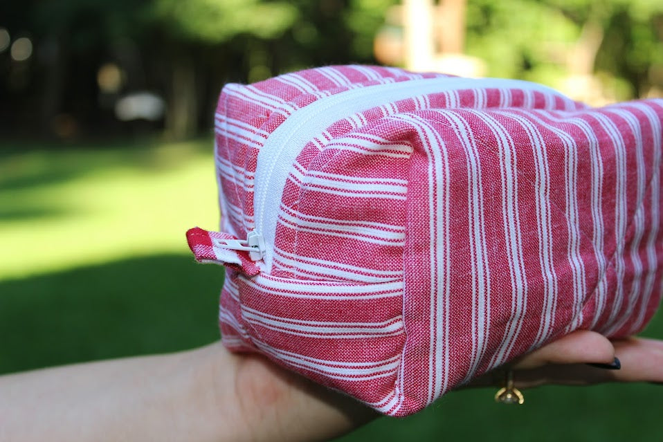 The Stella Unstructured Handmade Makeup Bag – Quilted/Sewn Fabric Cosmetic Pouch, Travel Zipper Bag