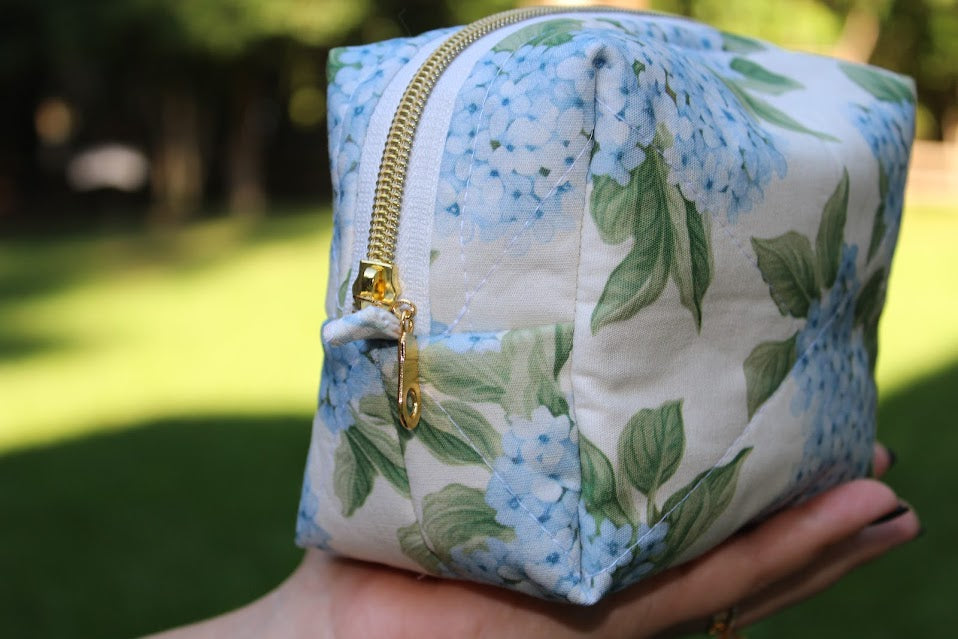 The Adalynn Handmade Makeup Bag – Quilted/Sewn Fabric Cosmetic Pouch, Travel Zipper Bag