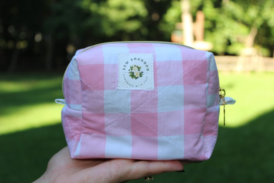 The Camila Handmade Makeup Bag – Quilted/Sewn Fabric Cosmetic Pouch, Travel Zipper Bag