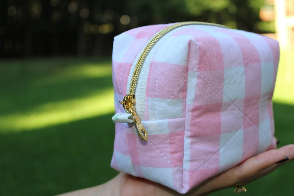 The Camila Handmade Makeup Bag – Quilted/Sewn Fabric Cosmetic Pouch, Travel Zipper Bag