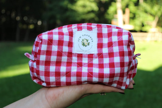 The Lily Unstructured Handmade Makeup Bag – Quilted/Sewn Fabric Cosmetic Pouch, Travel Zipper Bag