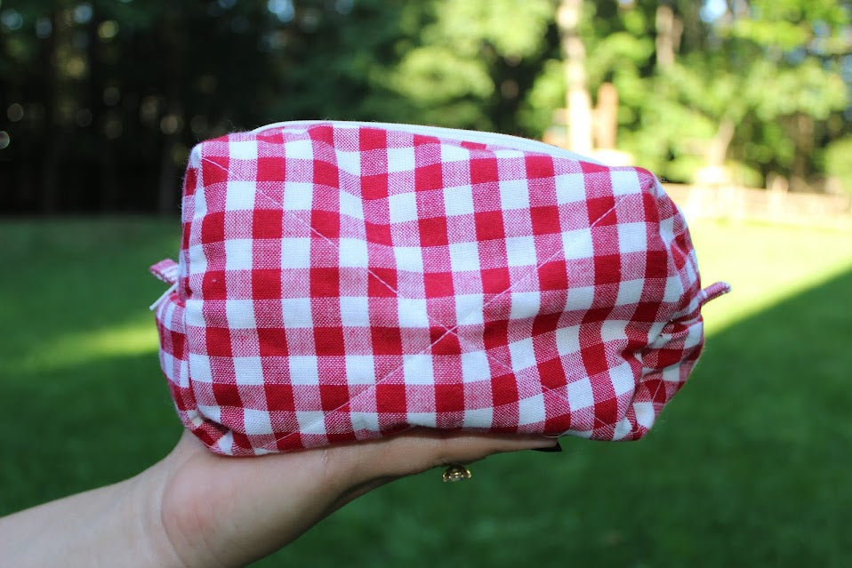 The Lily Unstructured Handmade Makeup Bag – Quilted/Sewn Fabric Cosmetic Pouch, Travel Zipper Bag