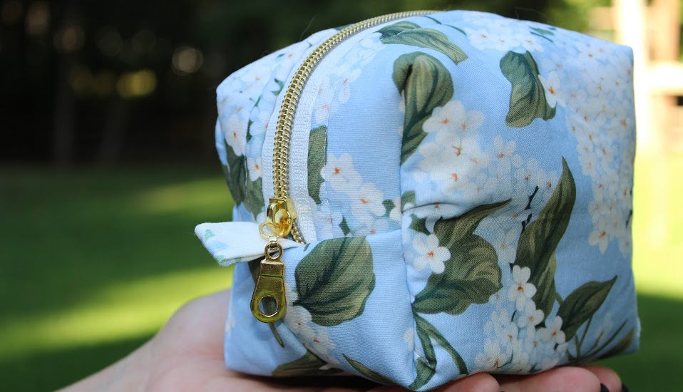 The Margo Mini Handmade Makeup Bag – Quilted/Sewn Fabric Cosmetic Pouch, Travel Zipper Bag